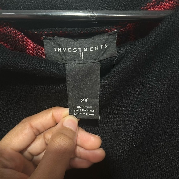 Investments Women Heavy Red Black Long Sleeve Sweater Tunic Shirt Size 2X - Picture 3 of 3